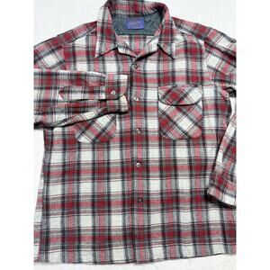 Pendleton Board Shirt Large Red Plaid 100% Virgin Wool USA Made Vtg Gorpcore 70s